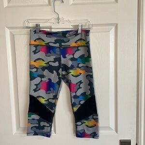 Colorful camo capri leggings.